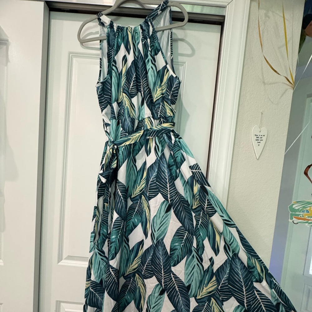 BloomChic Green Leaf Print High Low Dress